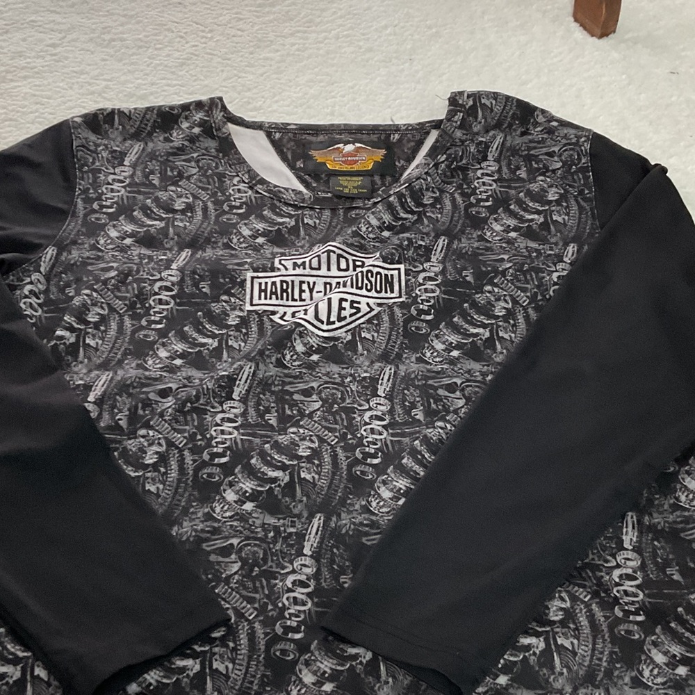 Harley-Davidson Black & Gray Allover Print Long Sleeve Shirt